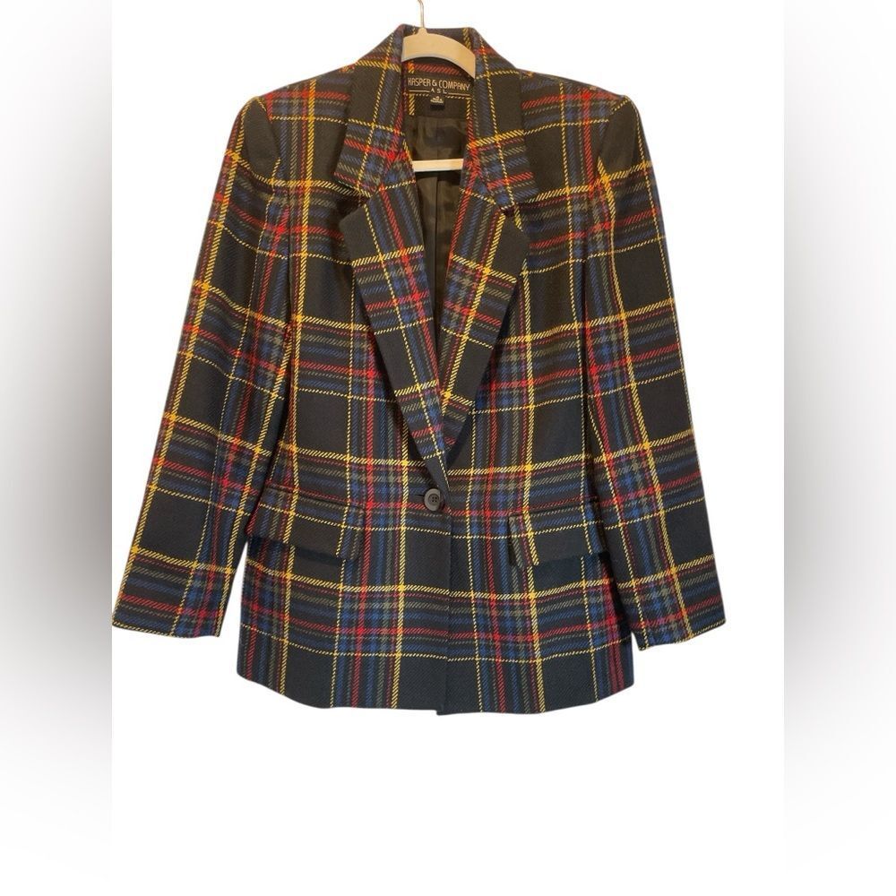 KASPER & COMPANY ASL 100% Wool Plaid Women's Blazer Coat size 4